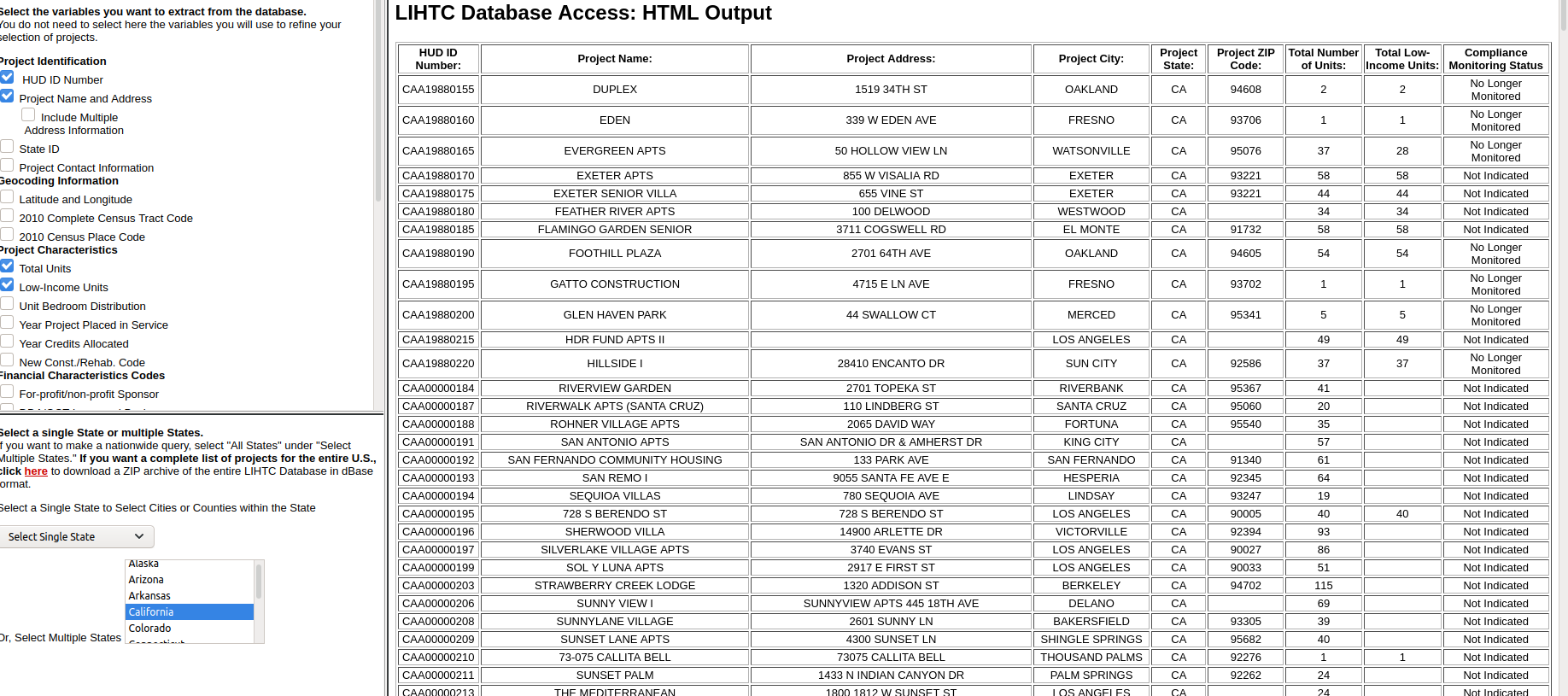 A Screenshot of the LITHC Query Tool